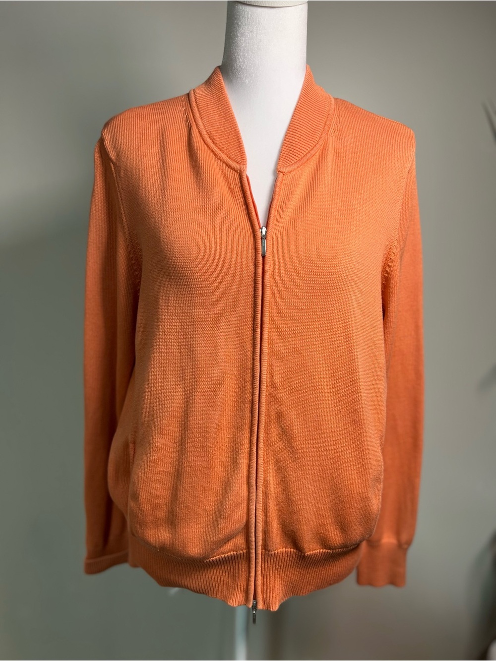Talbots Orange Zip-Front Crew Sweater